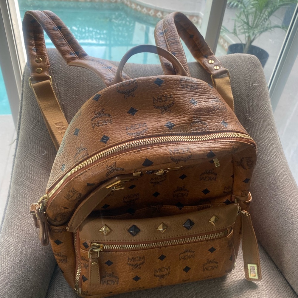 Mcm Brown Backpack With Iconic Monogram And Gold … - image 3